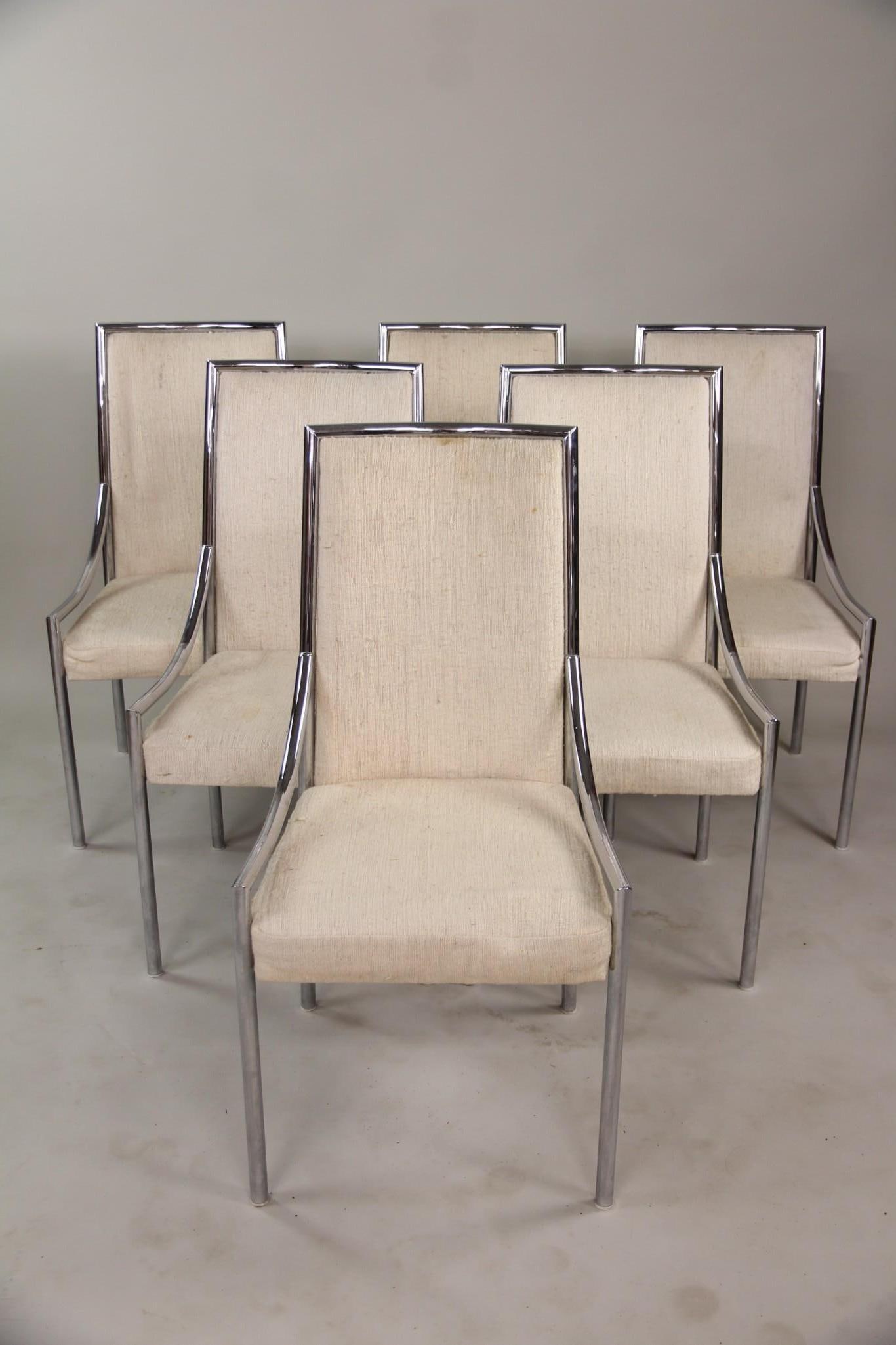 Set of 6 Bassett Mirror Co, Chrome & Fabric Chairs (1 of 10)