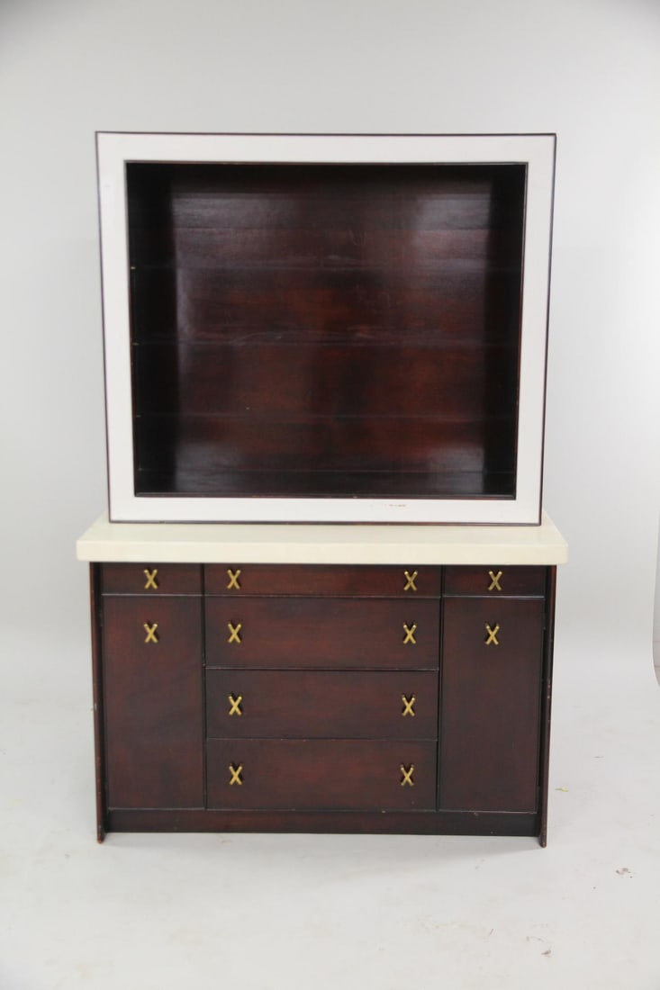 Paul Frankl for Johnson Furniture Sideboard & Hutch, Cork & Mahogany (1 of 12)