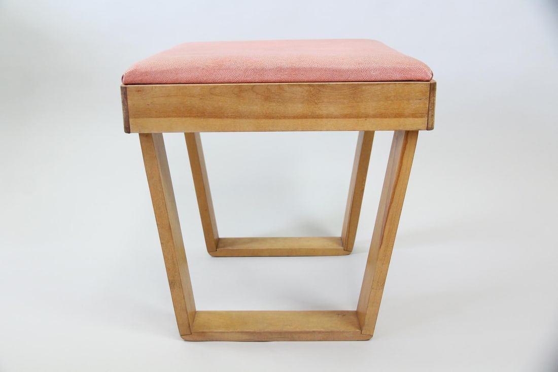 Bench Made Mid-Century Modern Stool with Pink Vinyl Seat (1 of 14)