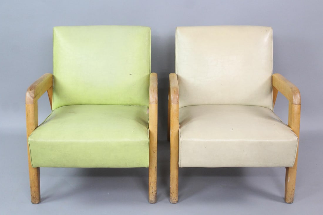 Pair of Wood & Vinyl Thonet Lounge Chairs (1 of 20)