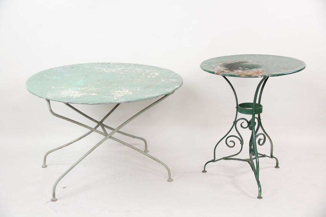 Lot of 2 Green Painted Outdoor Metal Cafe Tables (1 of 10)