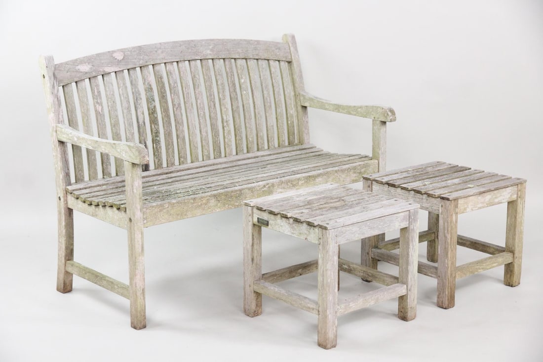 Barlow & Tyrie Teak Garden Bench & 2 Side Tables, Lichens (1 of 13)