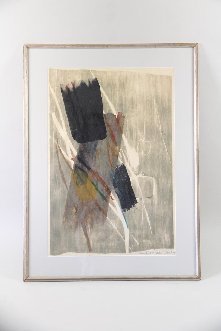 Jack Sonenberg, "Sounding IV" Framed Abstract Expressionist Print, Signed: Jack Sonenberg, "Sounding IV" Mid-Century Modern Framed Abstract Expressionist Print, Signed. Jack Sonenberg (1925 – 2012, prominent Canadian-American painter, printmaker, sculptor and educator) tit