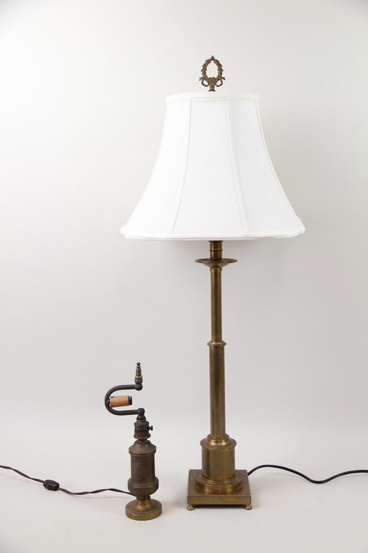 Lot of 2 Brass Lamps, Steam Valve & Candlestick (1 of 12)