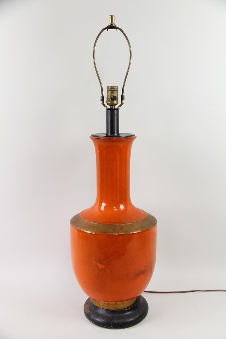 Bottle Shaped Orange Ceramic Lamp (1 of 10)
