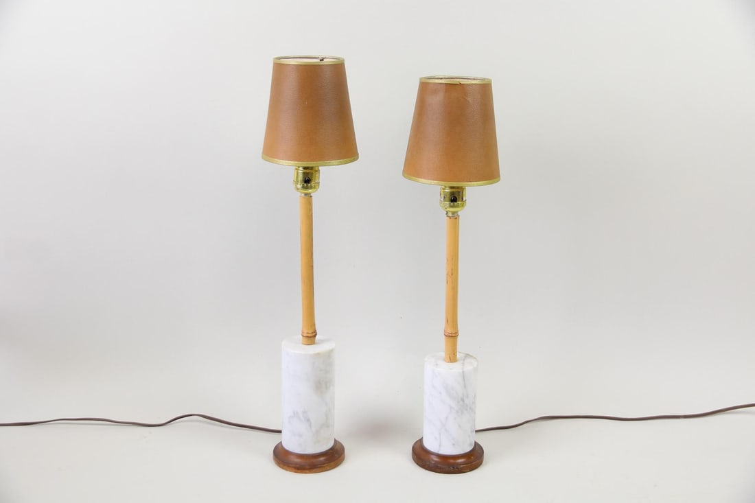 Pair of Bamboo & Marble Table Lamps (1 of 10)