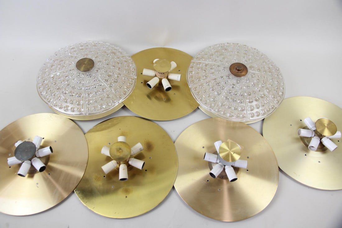 Group of 7 Carl Fagerlund for Lyfa Ceilign Lights, Brass Fixtures missing Glass (1 of 11)