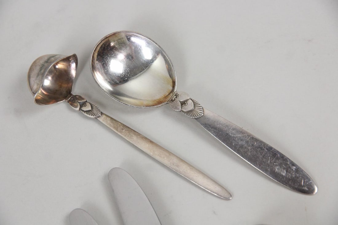 48 Pc Georg Jensen Cactus Pattern Sterling Silver Flatware - 12