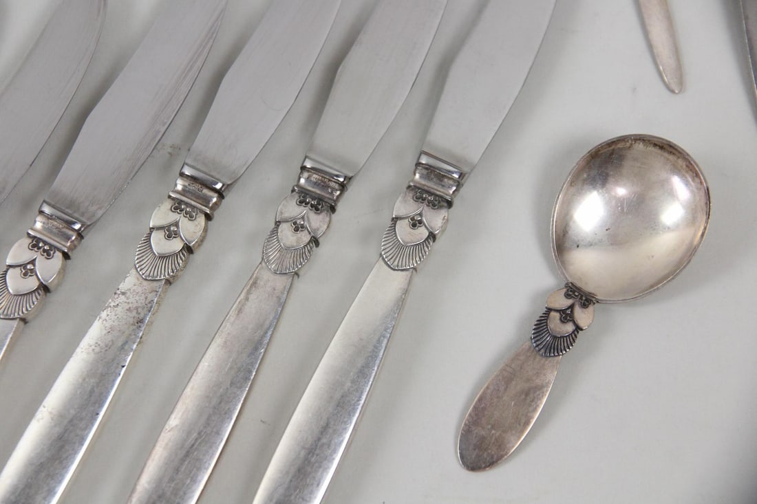 48 Pc Georg Jensen Cactus Pattern Sterling Silver Flatware - 14