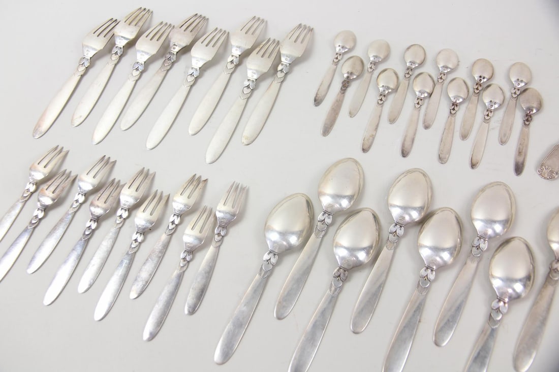 48 Pc Georg Jensen Cactus Pattern Sterling Silver Flatware - 15