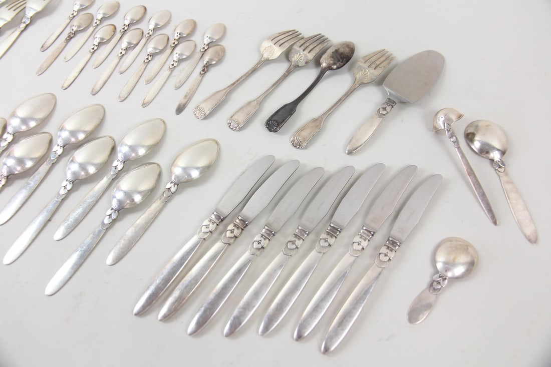 48 Pc Georg Jensen Cactus Pattern Sterling Silver Flatware - 16