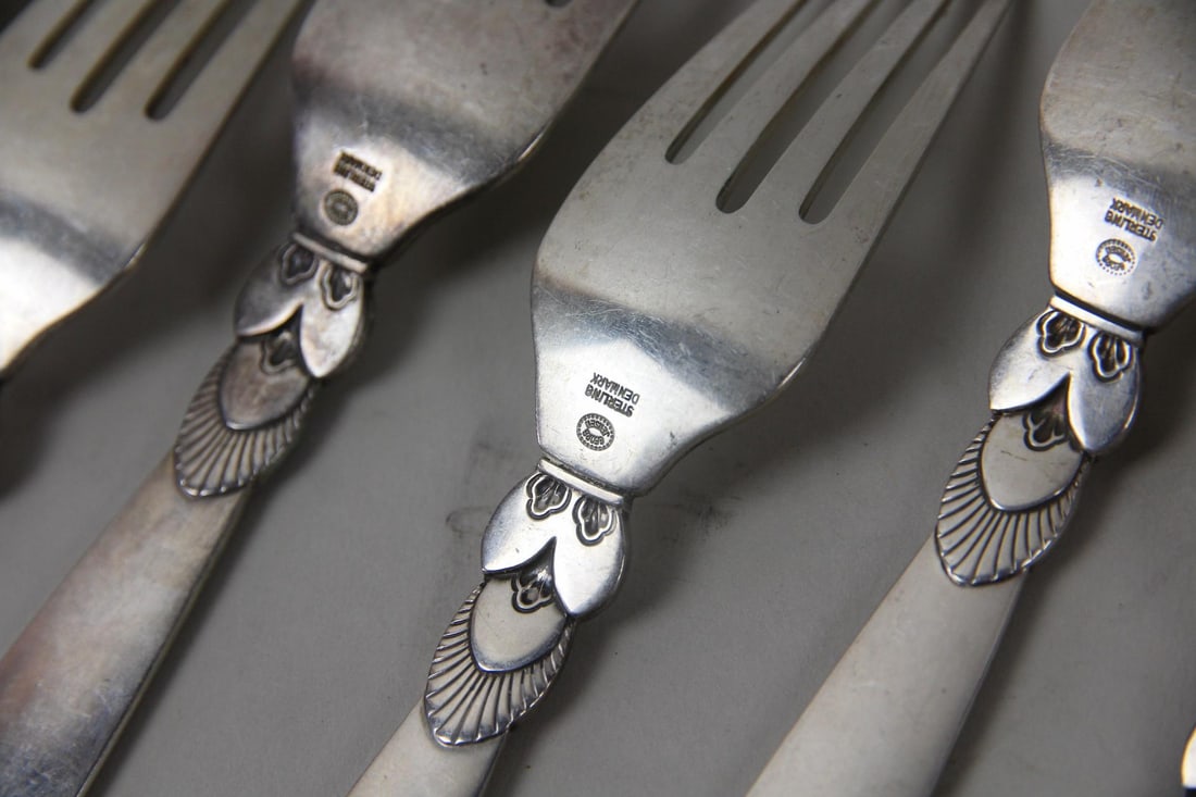 48 Pc Georg Jensen Cactus Pattern Sterling Silver Flatware - 17