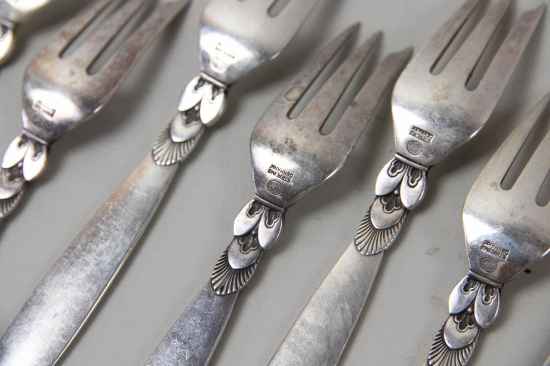 48 Pc Georg Jensen Cactus Pattern Sterling Silver Flatware - 19