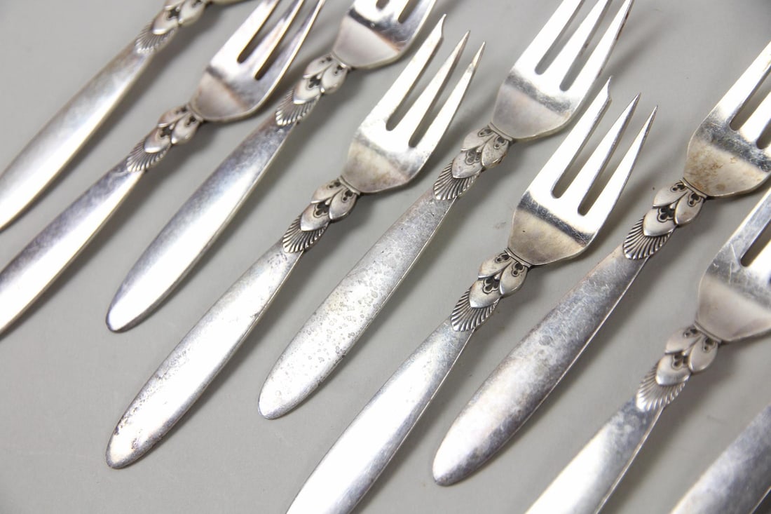 48 Pc Georg Jensen Cactus Pattern Sterling Silver Flatware - 2