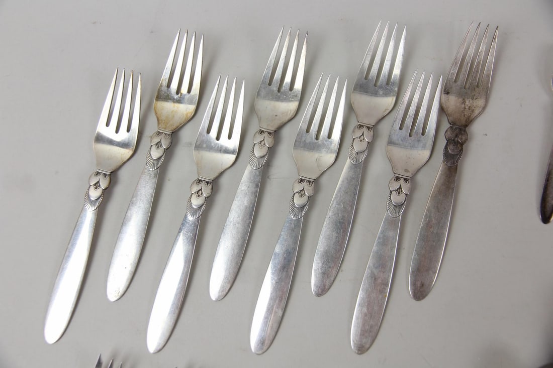 48 Pc Georg Jensen Cactus Pattern Sterling Silver Flatware - 3