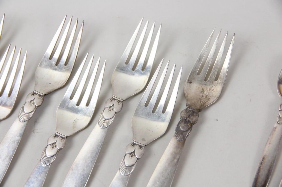 48 Pc Georg Jensen Cactus Pattern Sterling Silver Flatware - 4