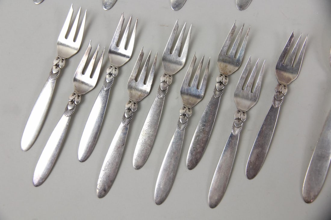 48 Pc Georg Jensen Cactus Pattern Sterling Silver Flatware - 5