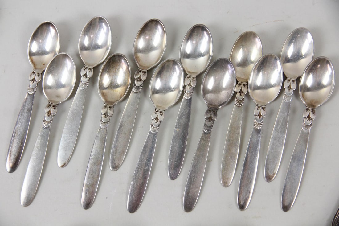 48 Pc Georg Jensen Cactus Pattern Sterling Silver Flatware - 6