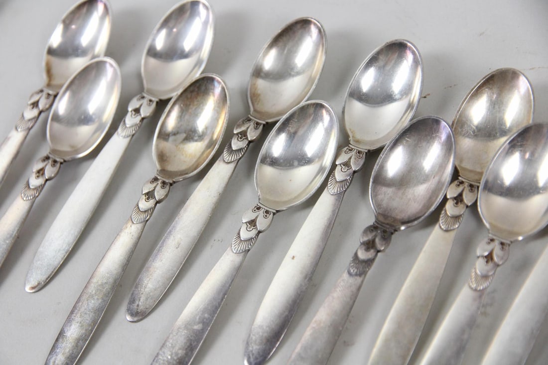 48 Pc Georg Jensen Cactus Pattern Sterling Silver Flatware - 7