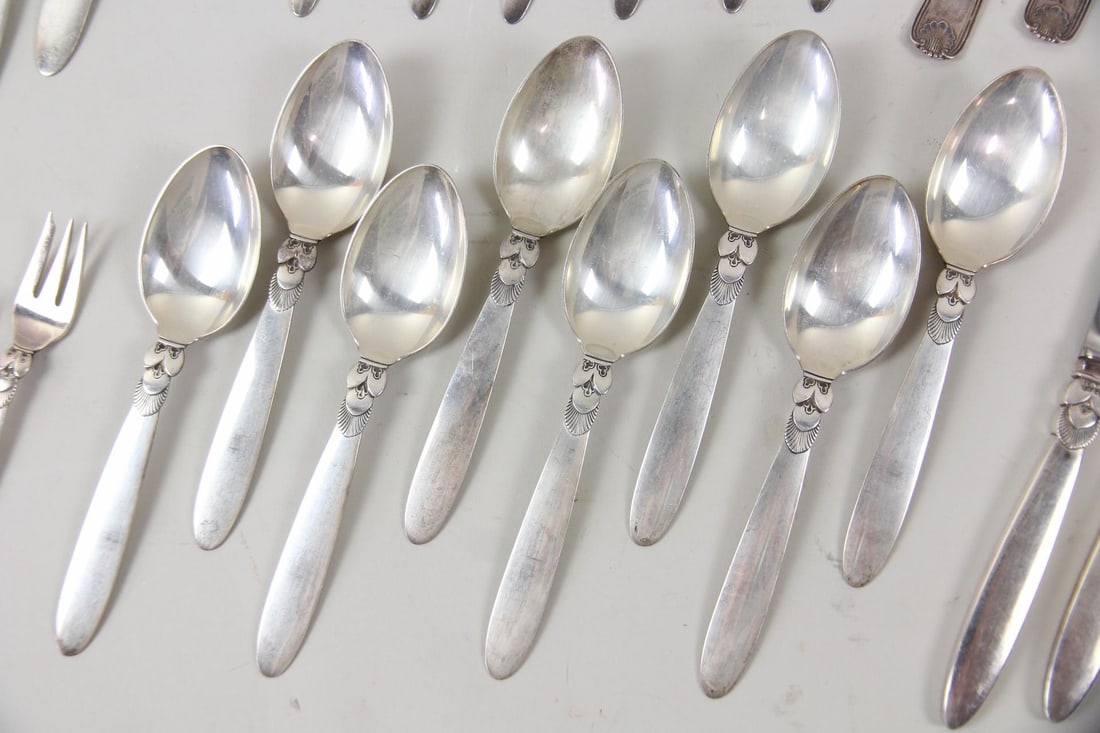 48 Pc Georg Jensen Cactus Pattern Sterling Silver Flatware - 8