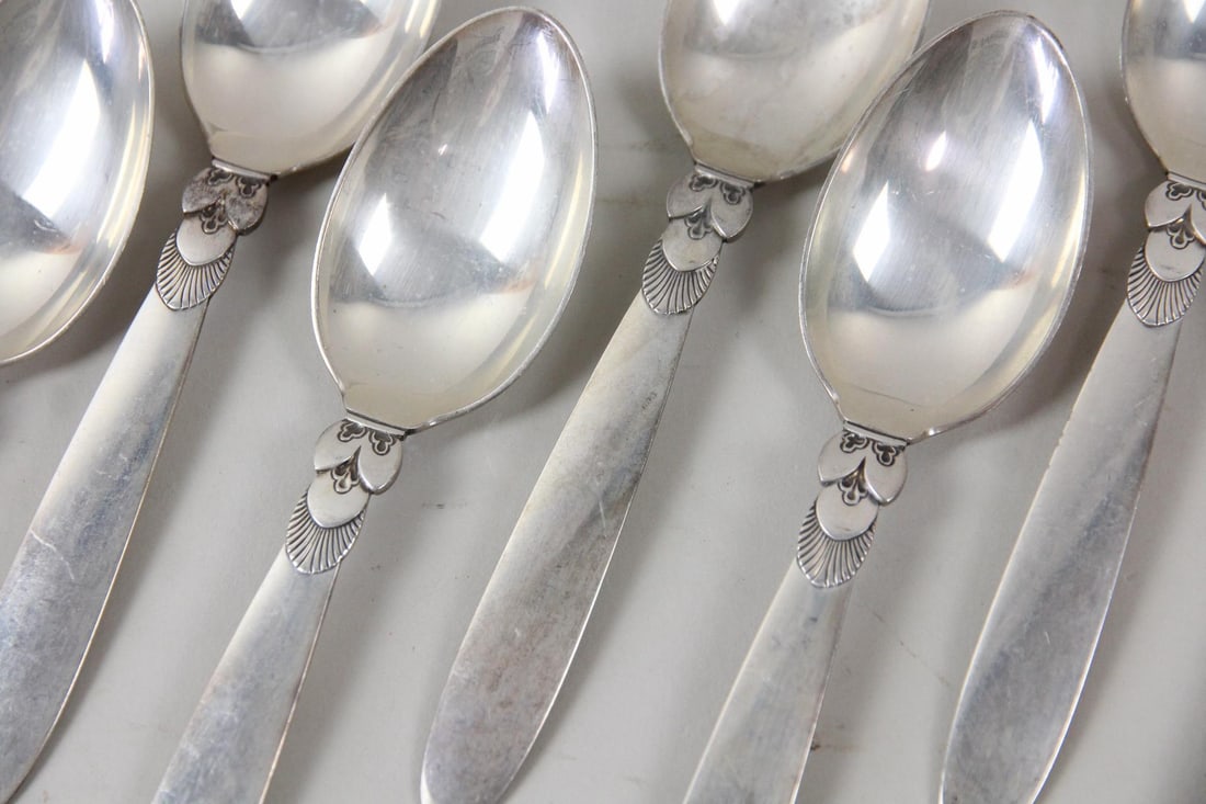 48 Pc Georg Jensen Cactus Pattern Sterling Silver Flatware - 9