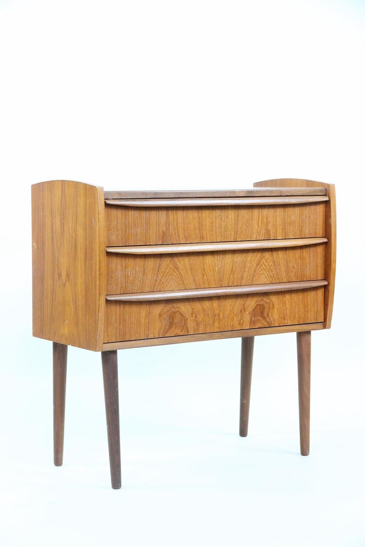 Teak 3 Drawer Chest Side Table - 3