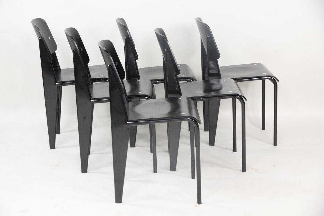 Set of 6 Black Jean Prouve "Standard" Chairs (1 of 15)