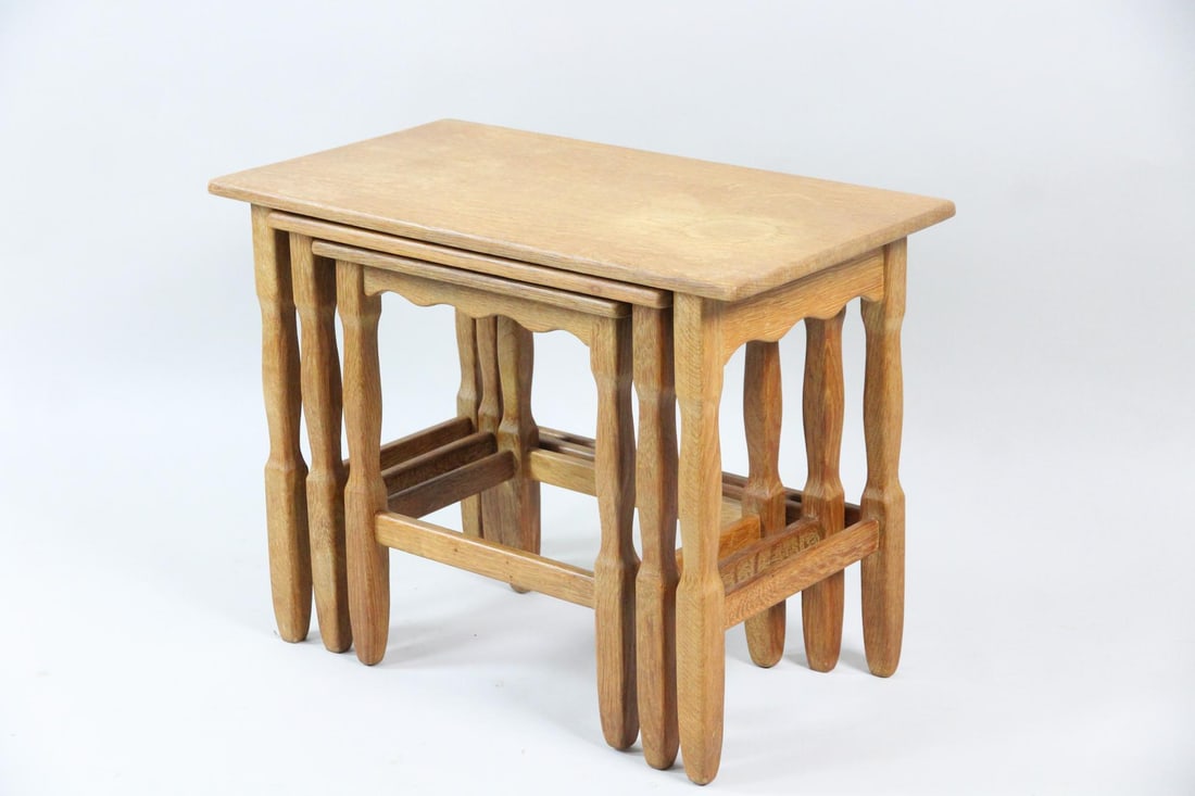 Set of 3 Brutalist Oak Nesting Tables, Henning Kjaernulf (1 of 9)