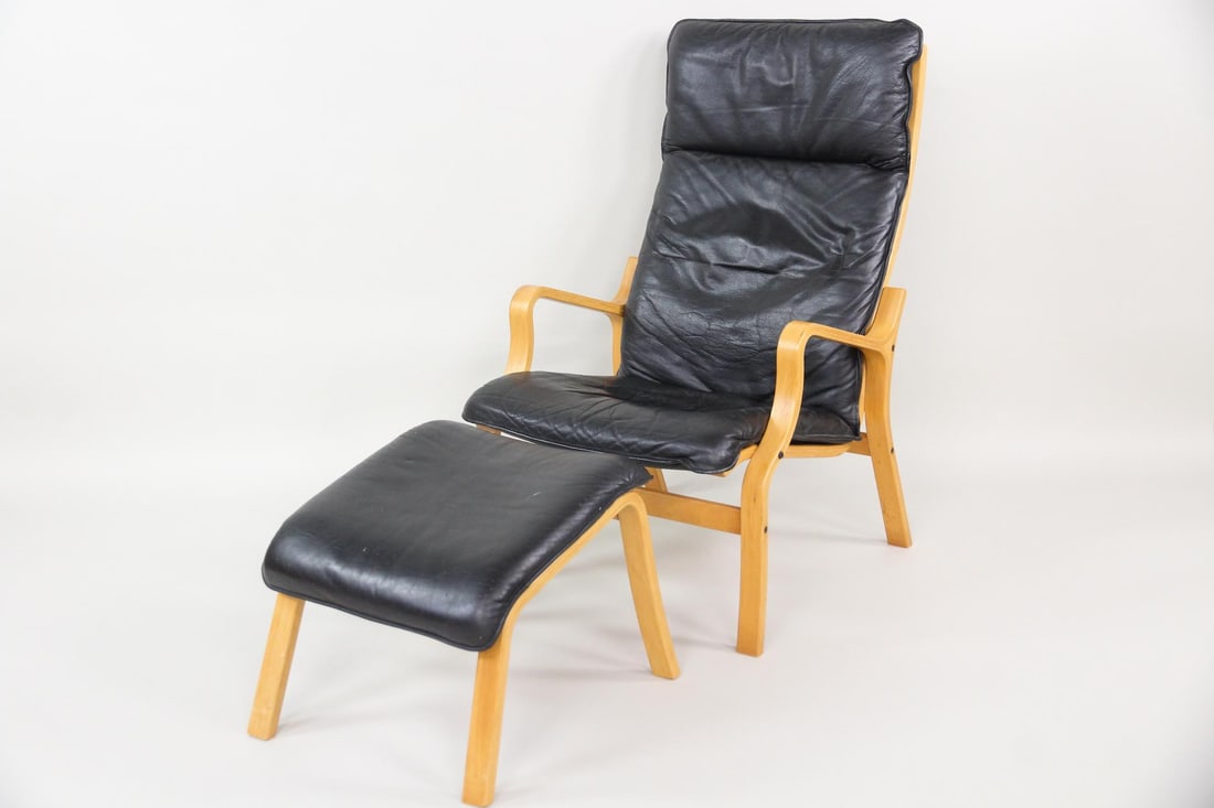 Finn Ostergaard Bentwood & Black Leather Lounge Chair & Footstool (1 of 18)