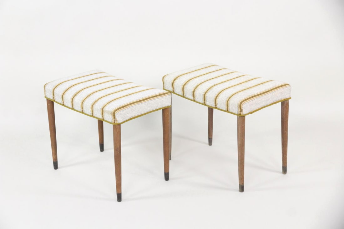 Pair of Danish Benches, Striped Wool Upholstery (1 of 12)