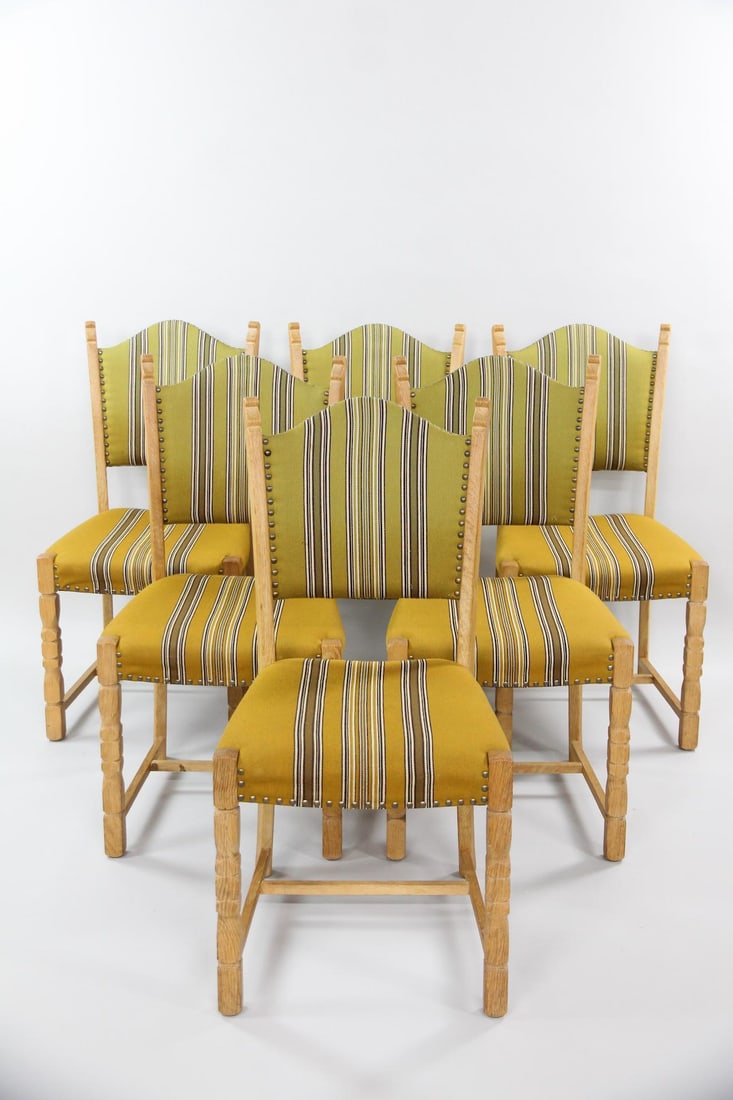 Set of 6 Danish Oak Dining Chairs, Green, Henning Kjaernulf (1 of 16)
