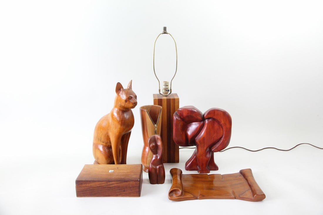 Lot of 7 Wooden Decor, Pierre Cardin Box, Cat & More (1 of 13)