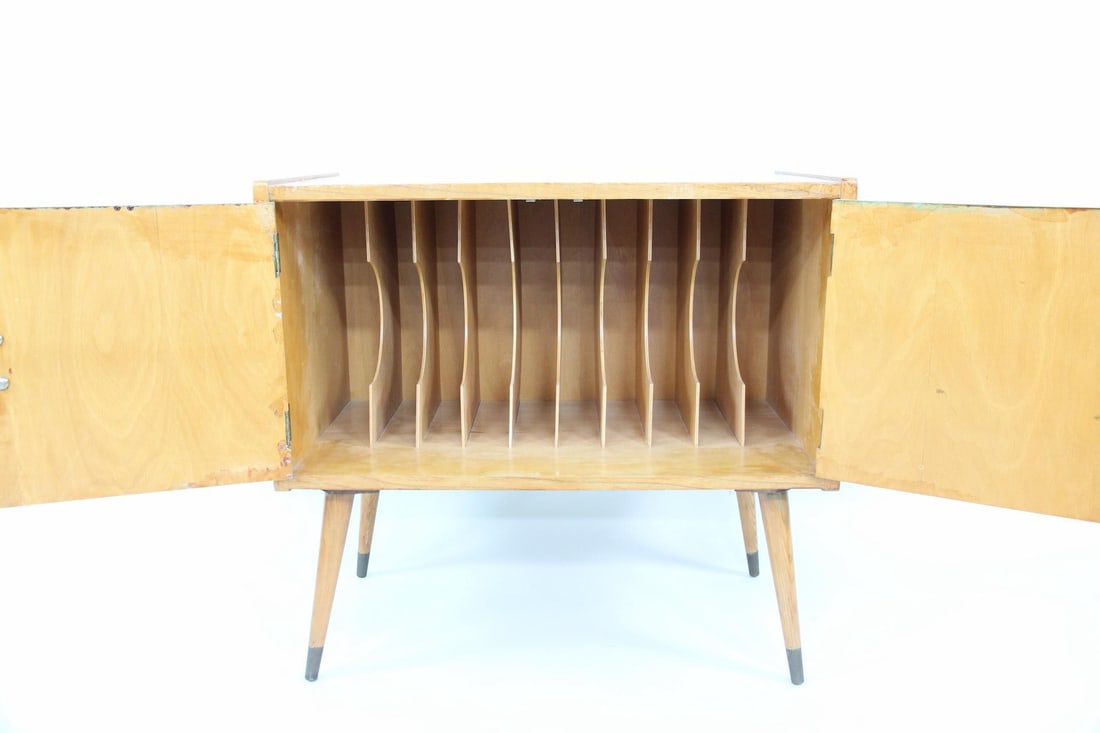 Mid-century Wooden Record Cabinet, Brass Feet (1 of 12)