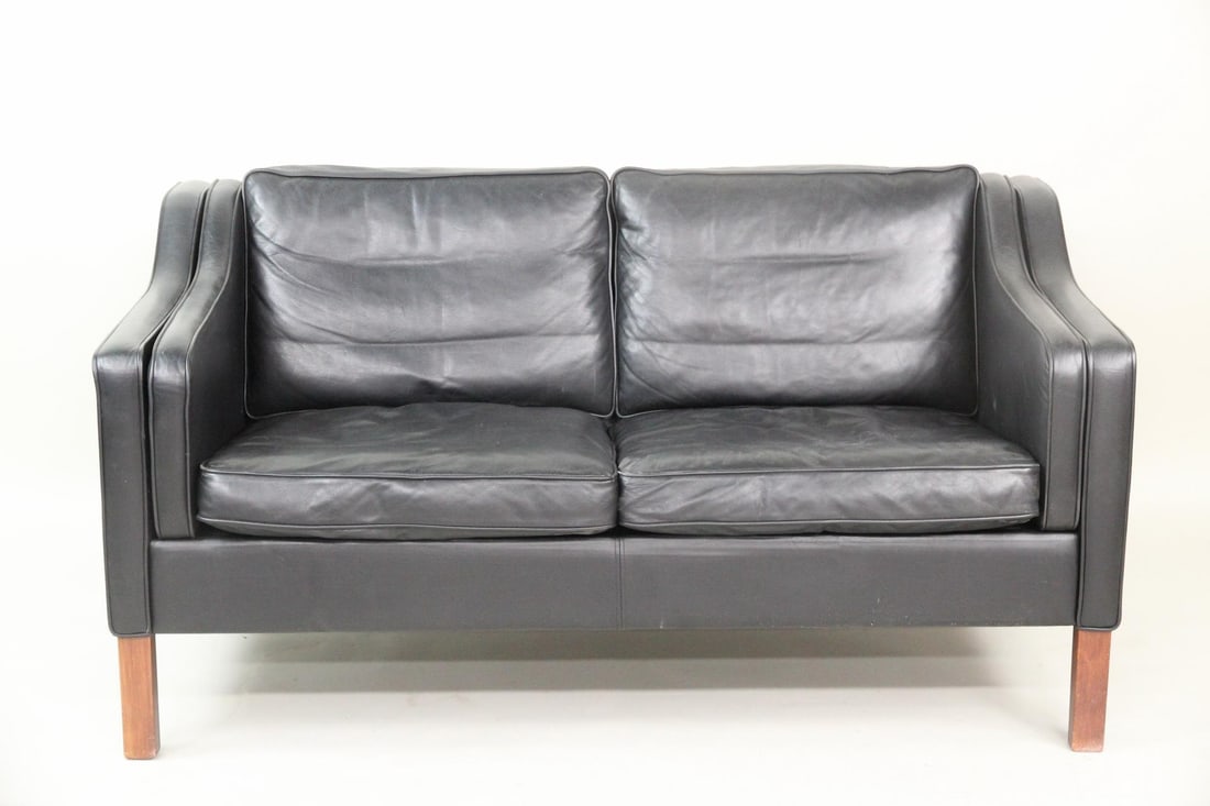 Black Leather 2-Seat Sofa, Børge Mogensen (1 of 10)