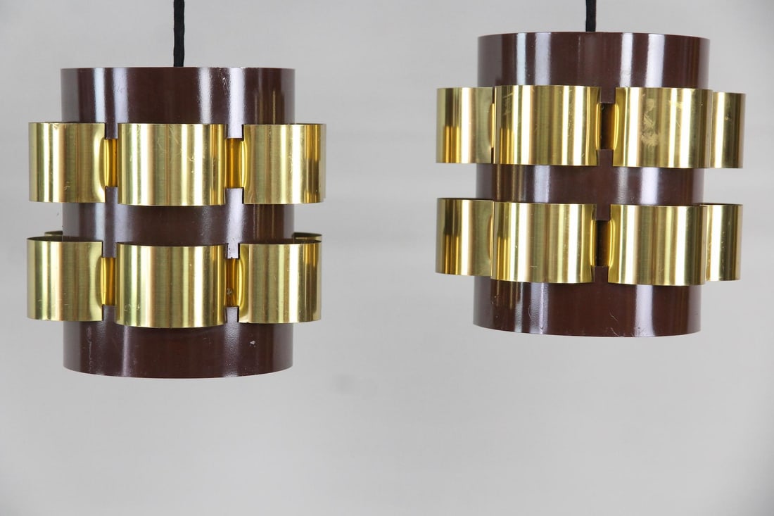 Pair of Space Age Metal Pendant Lamps, Werner Schou (1 of 8)