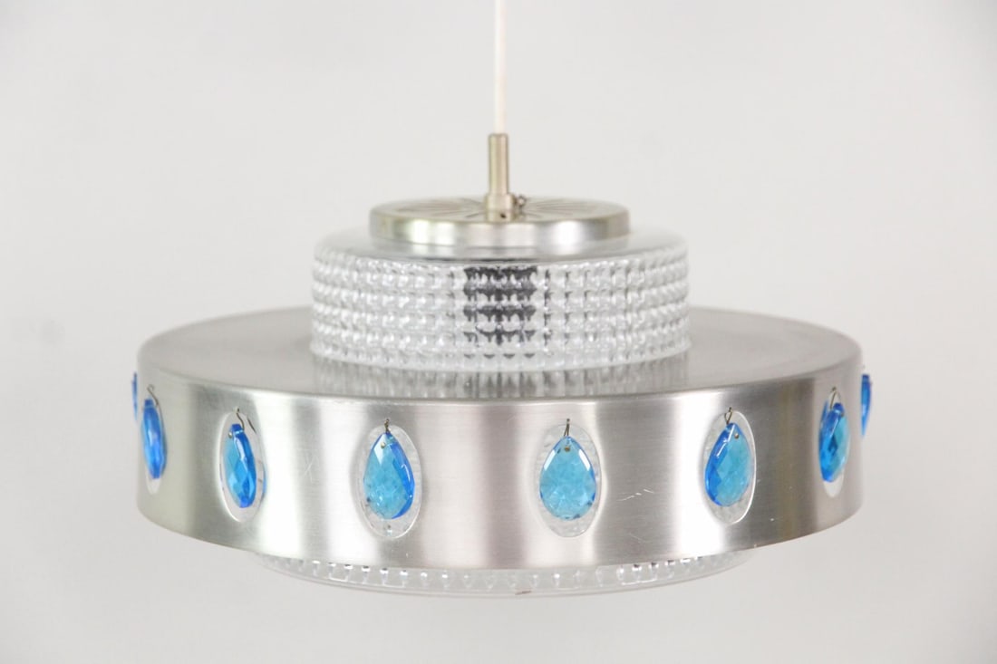 Space Age Aluminum & Blue Crystal Pendant Lamp (1 of 6)