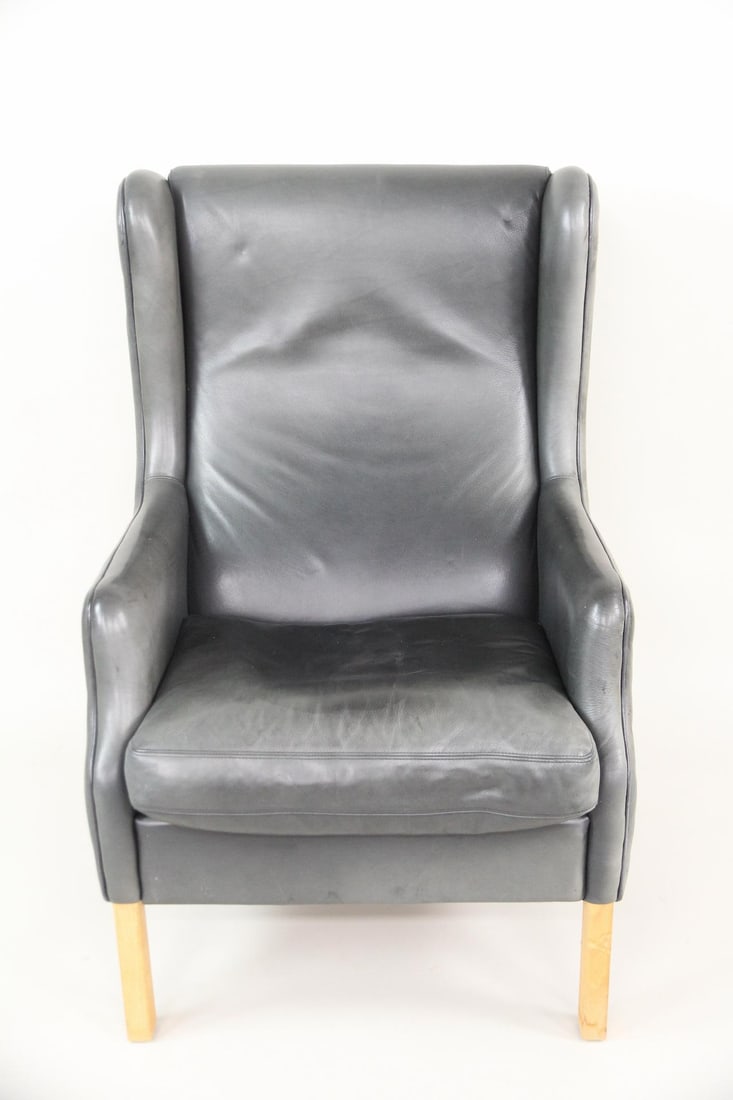 Georg Thams Dark Green Leather Wingback Chair (1 of 19)