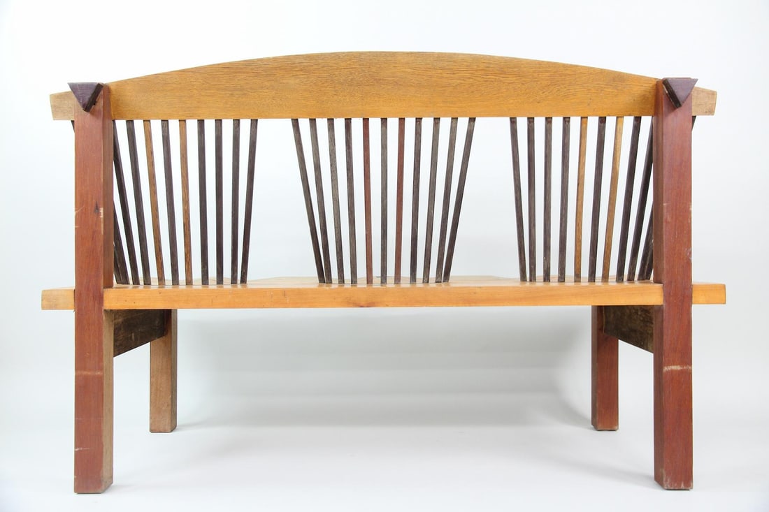 Postmodern Artisan Made Spindle Back Bench, Studio Craft - 12