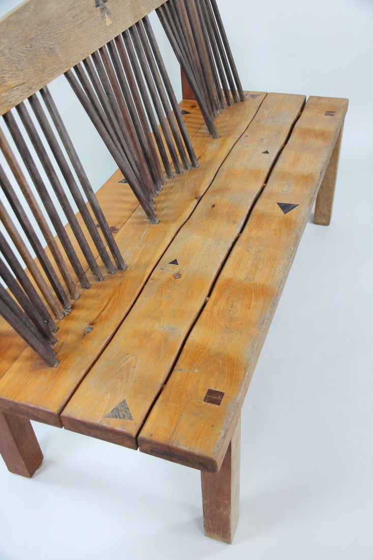 Postmodern Artisan Made Spindle Back Bench, Studio Craft - 5