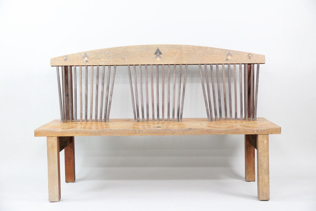 Postmodern Artisan Made Spindle Back Bench, Studio Craft - 6