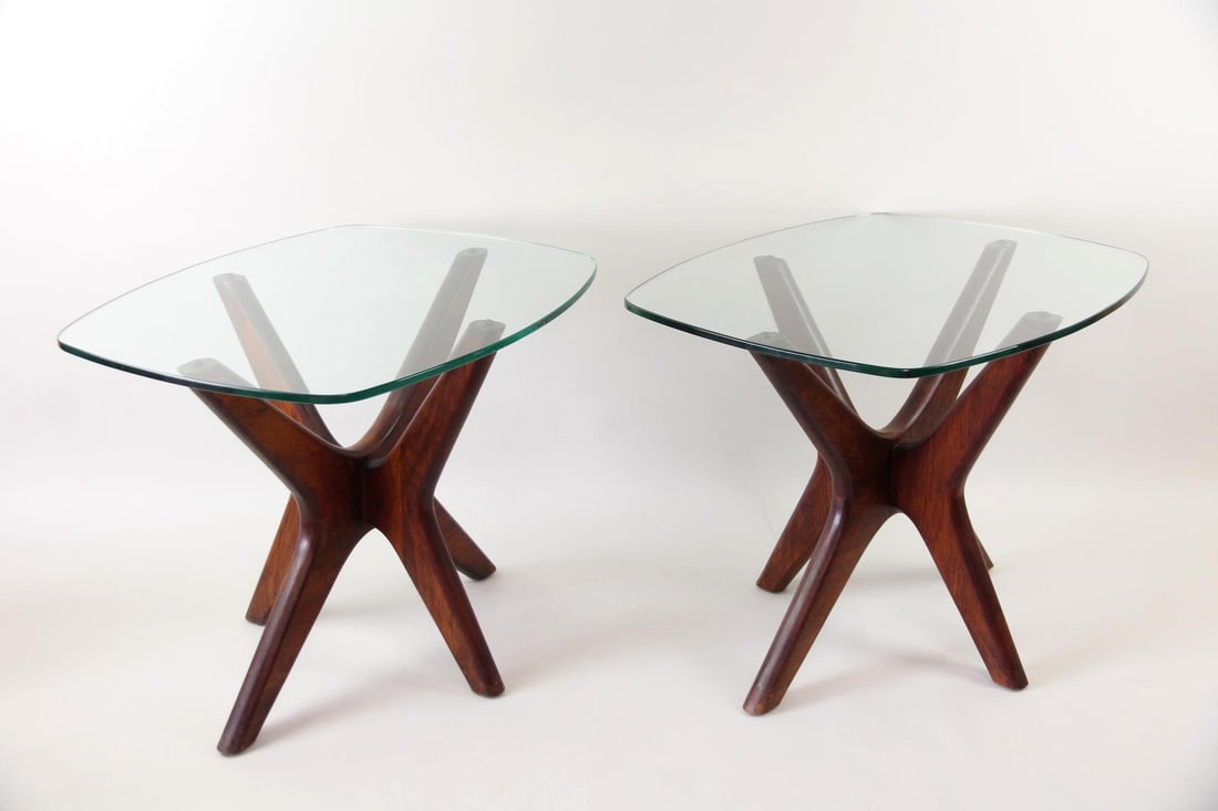 Pair of Adrian Pearsall "Jacks" Walnut Glass Side Tables (1 of 11)