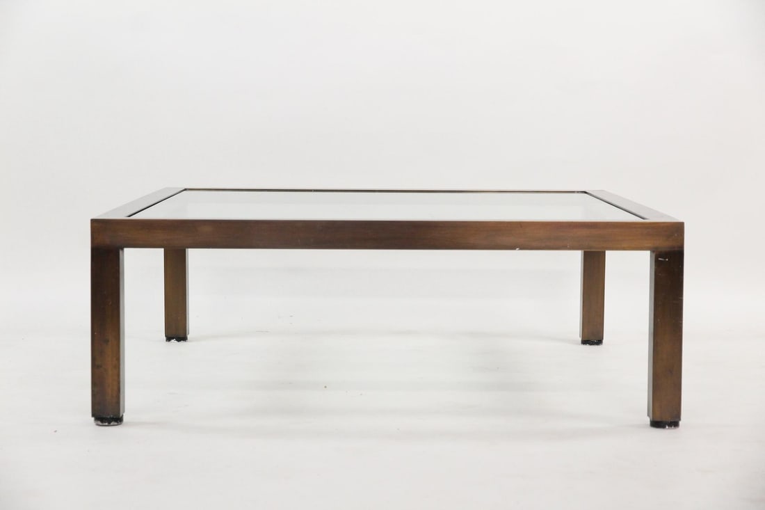 Minimalist Bronze & Glass Parsons Style Coffee Table (1 of 13)