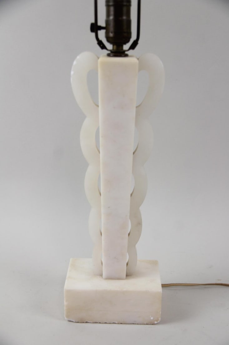 Geometric Carved Alabaster Table Lamp - 2