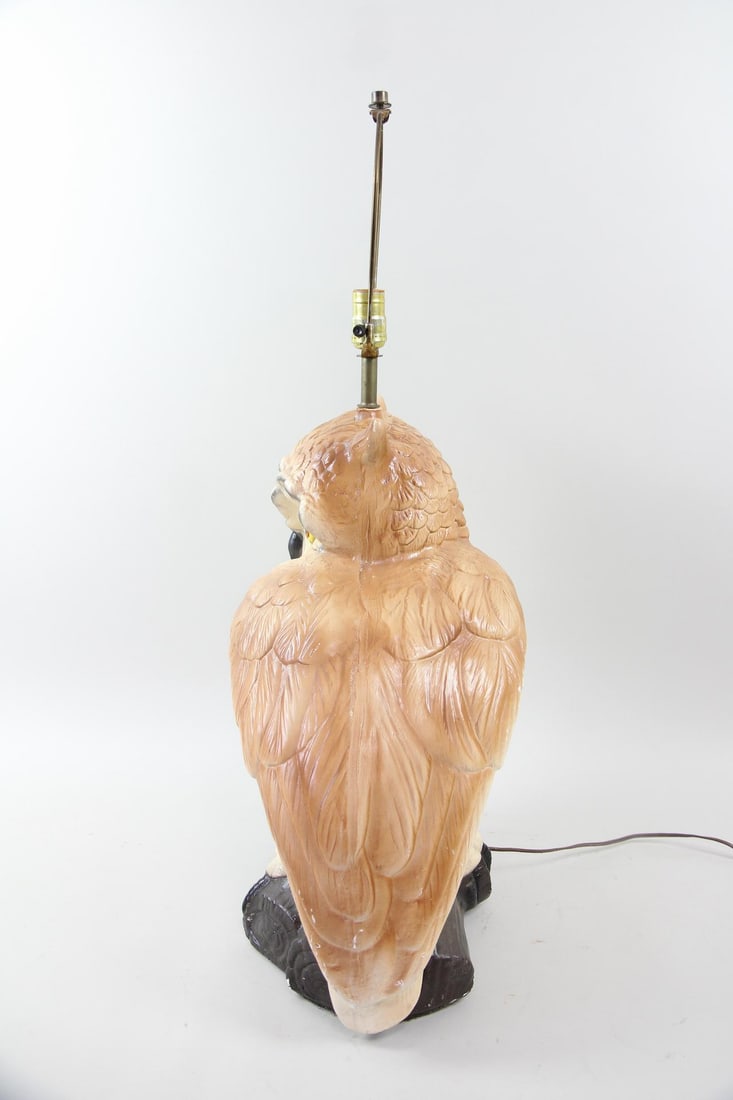 Large Chalkware Owl Lamp - 11