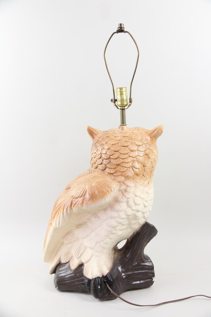 Large Chalkware Owl Lamp - 14