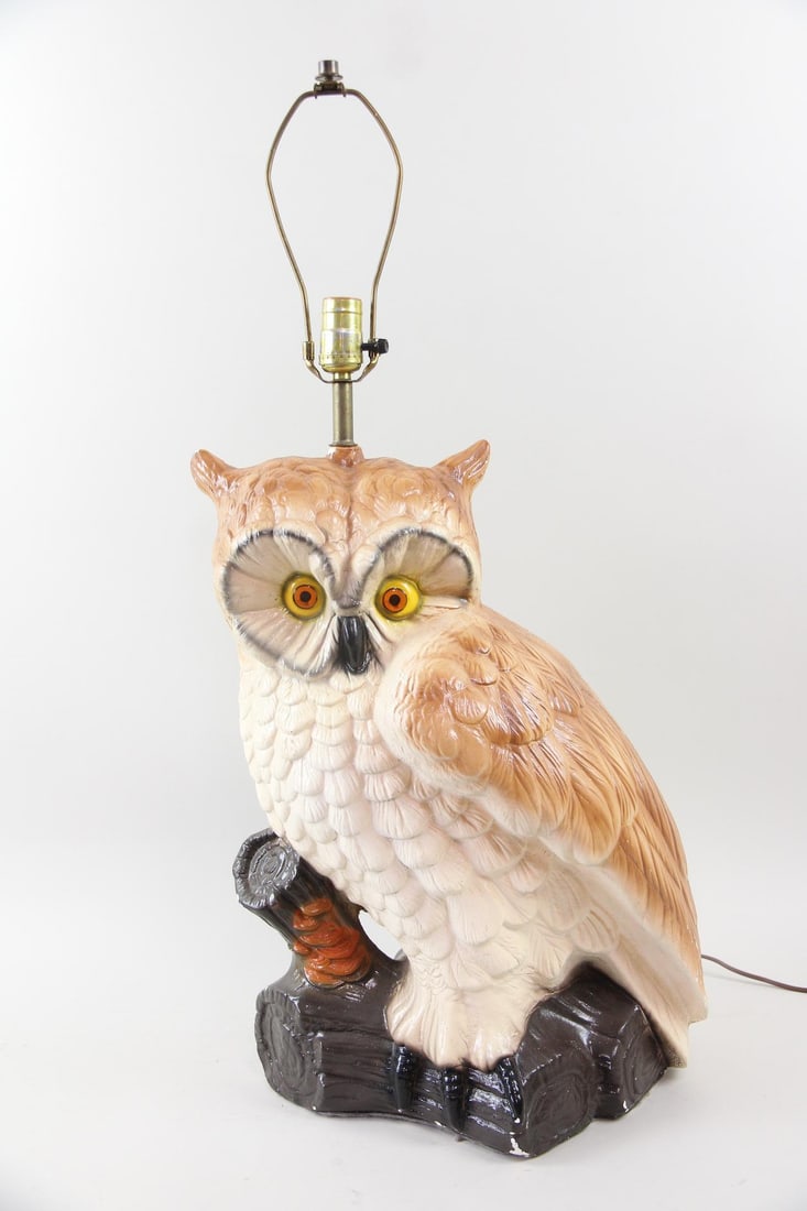 Large Chalkware Owl Lamp - 2