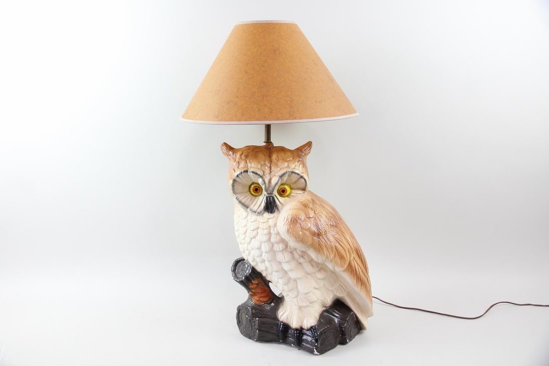 Large Chalkware Owl Lamp - 6
