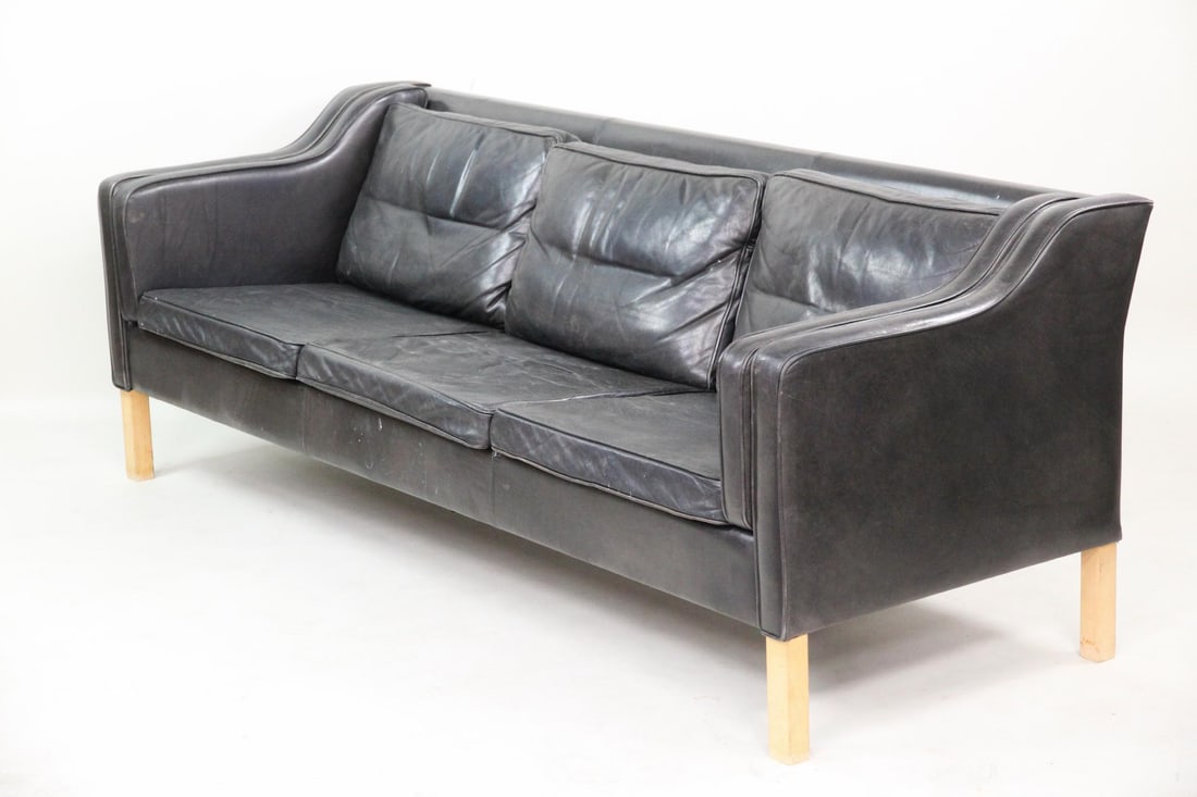 Black Leather 3-Seat Sofa, Børge Mogensen (1 of 9)