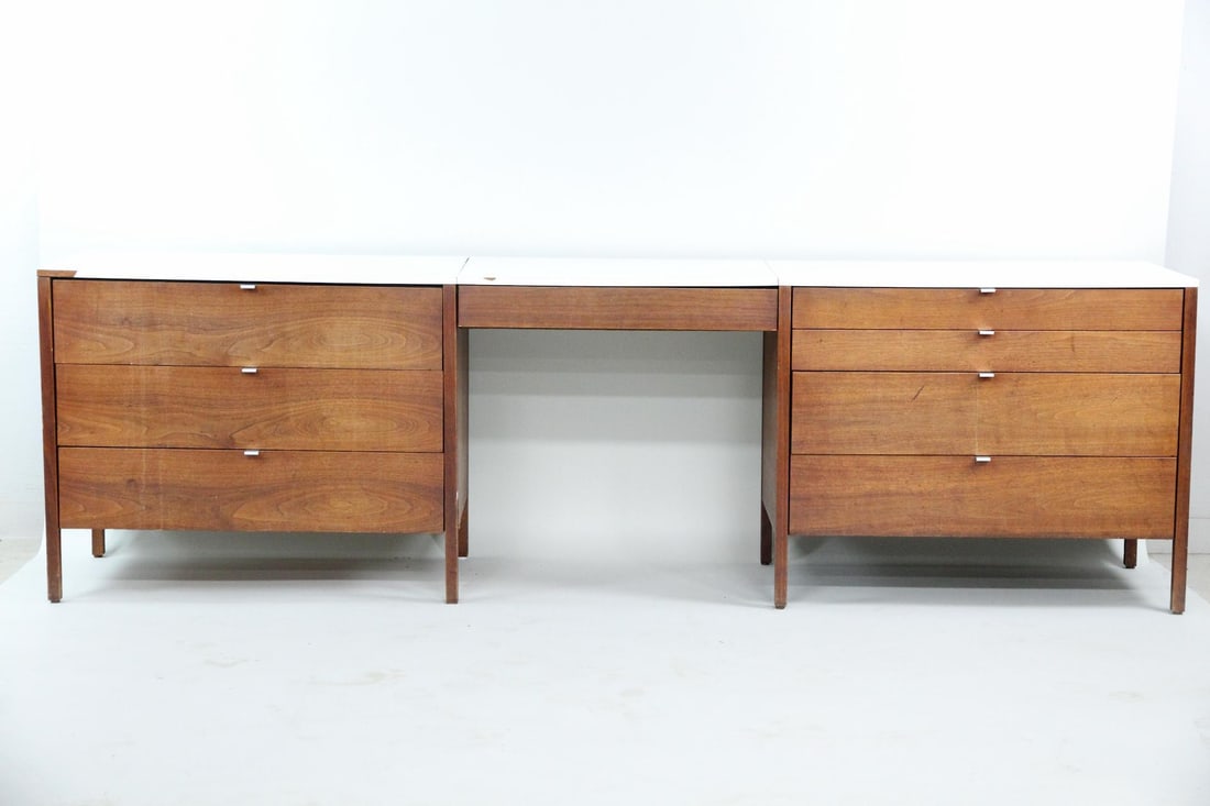 Florence Knoll Walnut Dresser Set with Floating Vanity Desk (1 of 13)