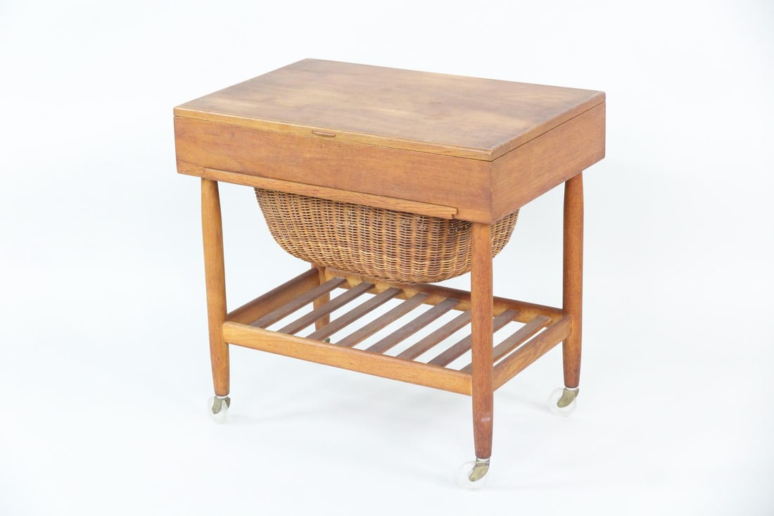 Teak & Wicker Sewing Table, Ejvind A. Johansson (1 of 15)